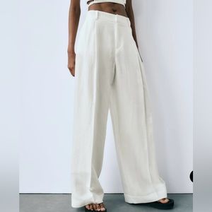 ZARA Linen full length pants white - size XS, New with Tags